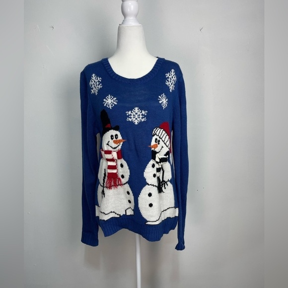 Carolyn Taylor Sweaters - Carolyn Taylor blue snowman long sleeve knit Christmas sweater women’s size L